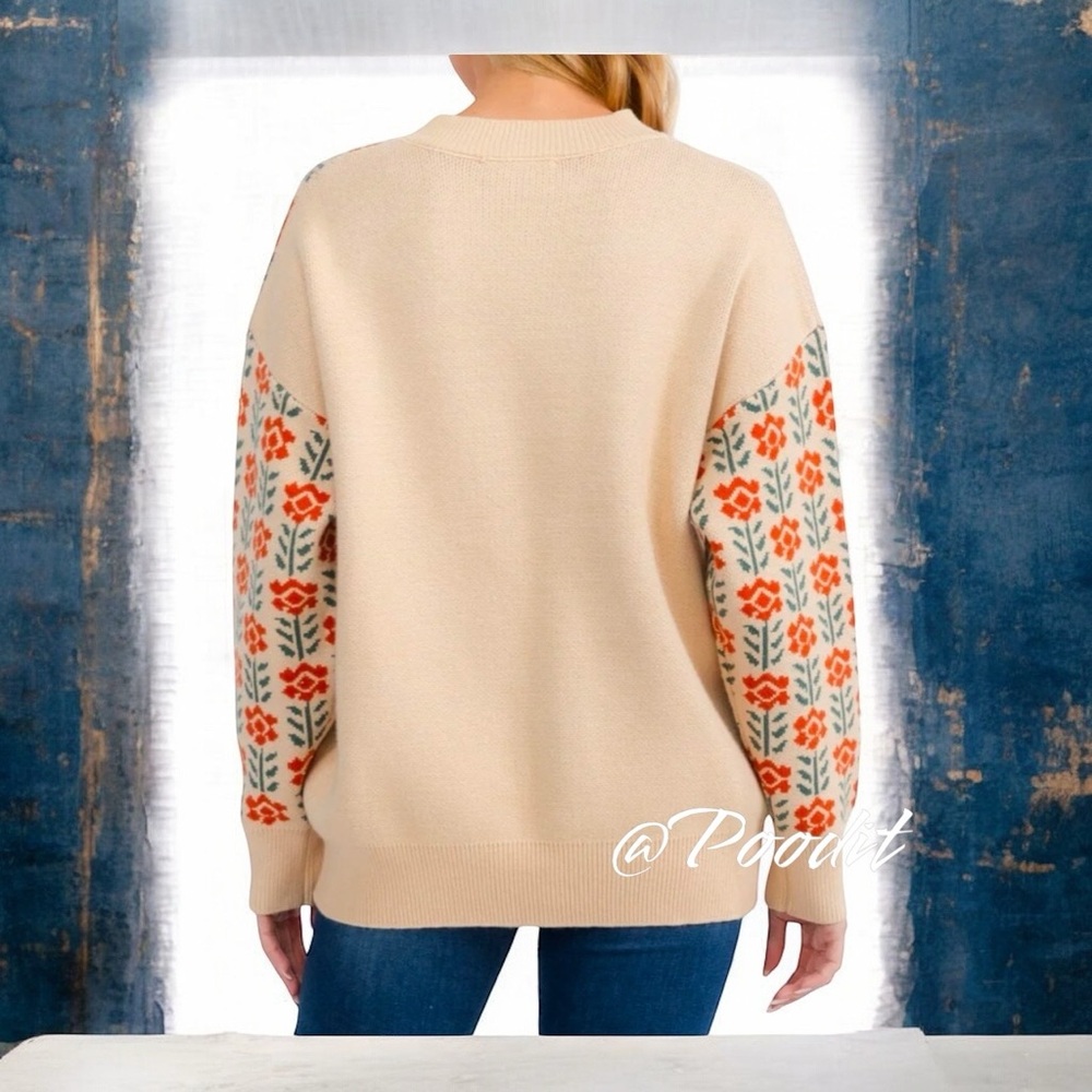 POLAGRAM Floral print pull over sweater S M L - Picture 5 of 9